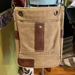 Canvas and leather cross body satchel